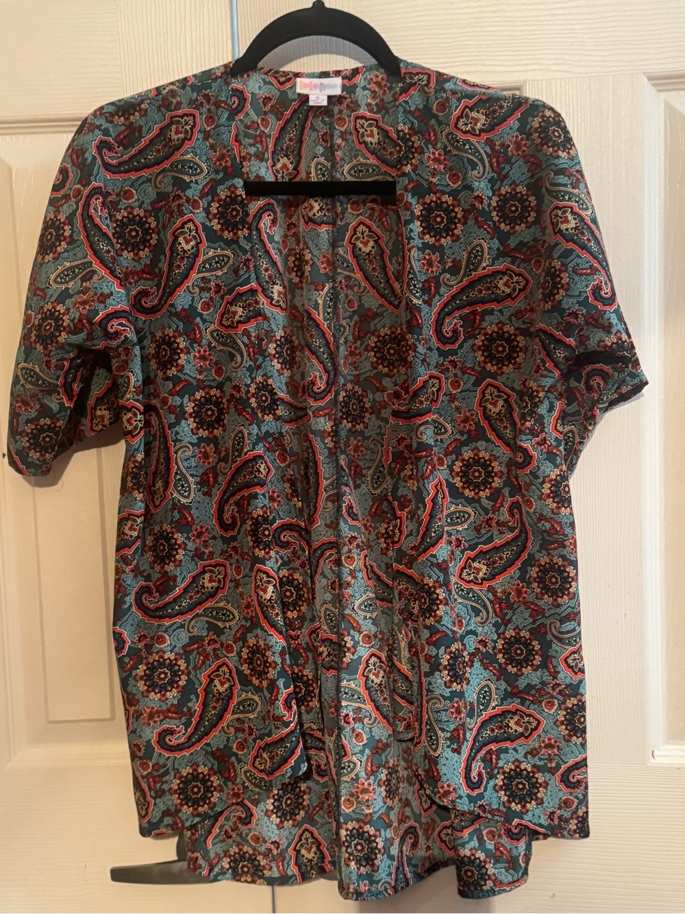 LuLaRoe Teal Paisley Open-Front Shirt Jacket